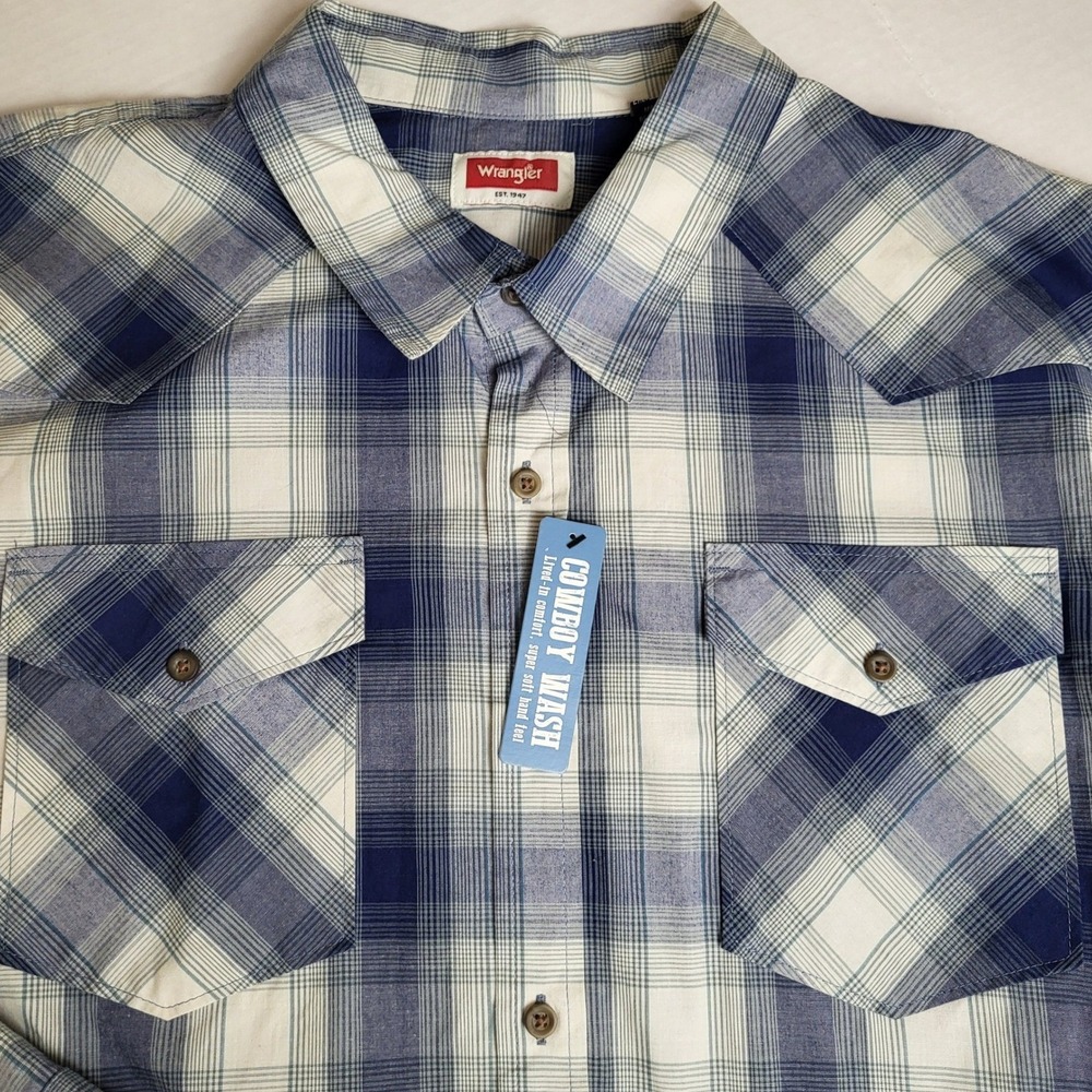 NWT‎ Wrangler 2XL Slim Cowboy Wash Western Shirt Plaid Button Down Long Sleeve